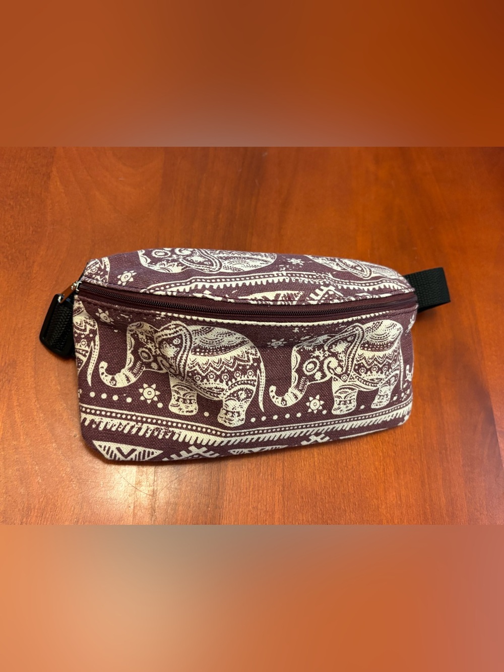 Bluenotes Maroon Canvas Fanny  Pack with White Elephant Print
